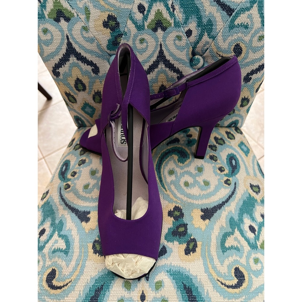 Caparros Purple Satin Peep Toe Pumps Ankle Strap D Orsay Heels 11B